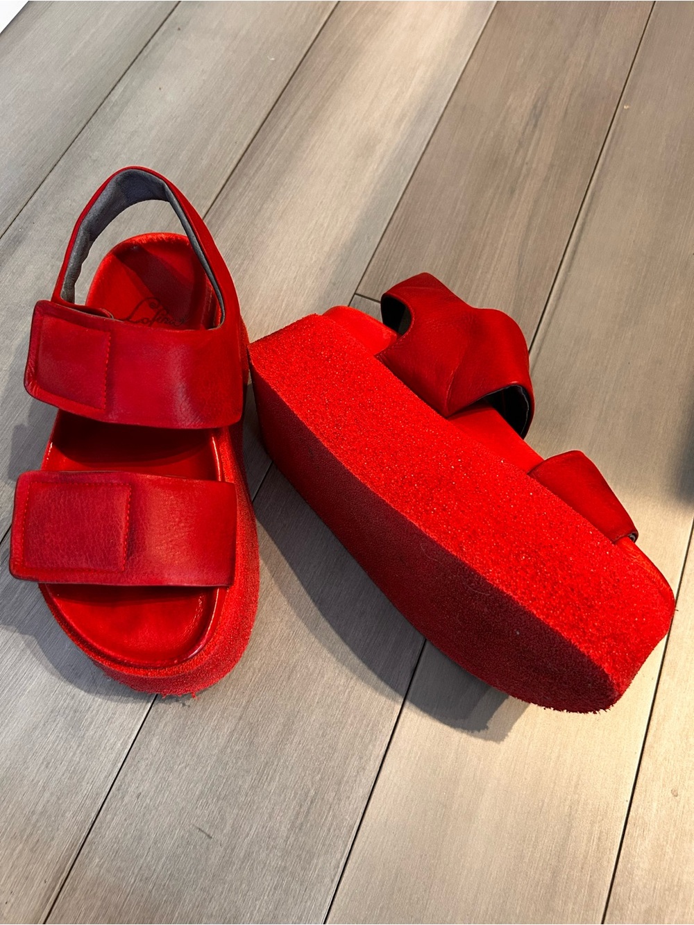 Women's Red Platform Sandals with Velcro Straps